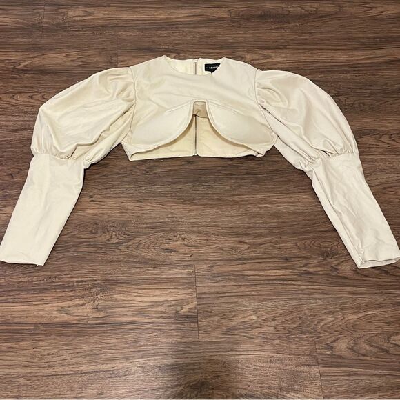 NWT The Brand Label Cropped Top Puffy Sleeve Blouse Cream Color Size XXL - Picture 1 of 16